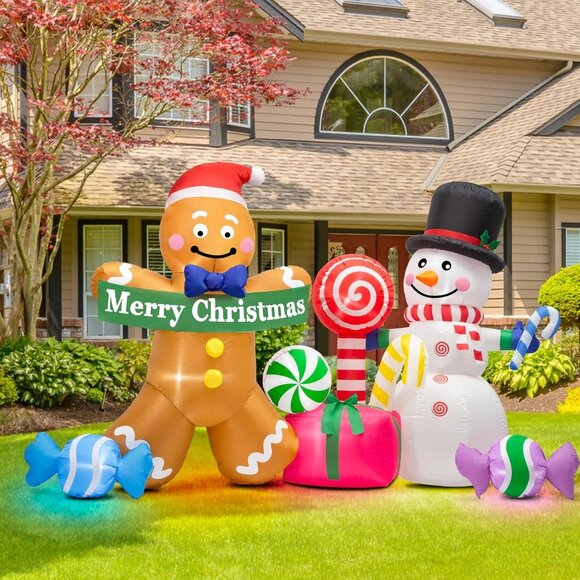 🆕8FT Christmas Inflatable Gingerbread Man Snowman Candy LED Outdoor Decoration - Picture 7 of 8